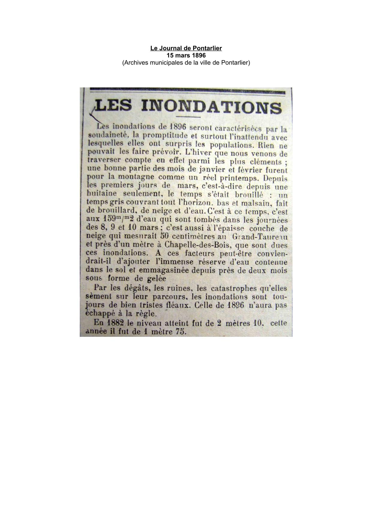 Le Journal de Pontarlier - 1896 – Généralités