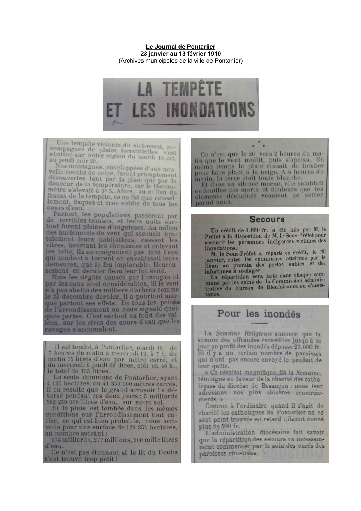 Le Journal de Pontarlier - 1910 - Généralités sur la région du Haut-Doubs