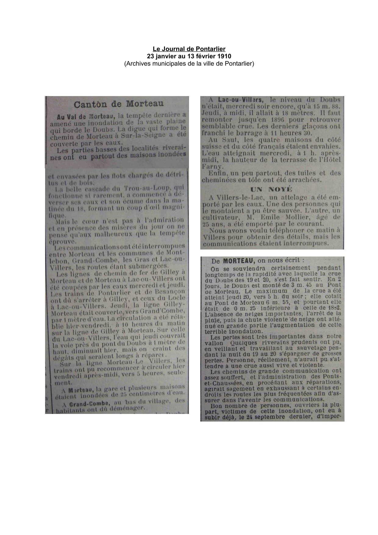 Le Journal de Pontarlier - 1910 - Région de Morteau