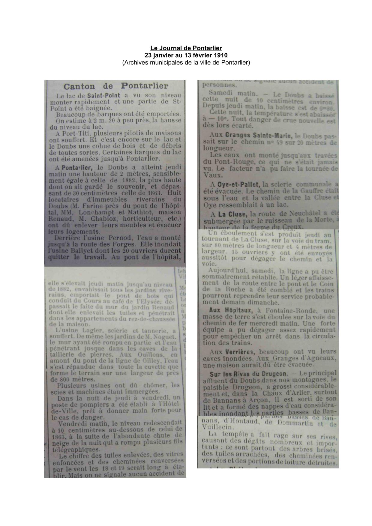 Le Journal de Pontarlier - 1910 - Région de Pontarlier  