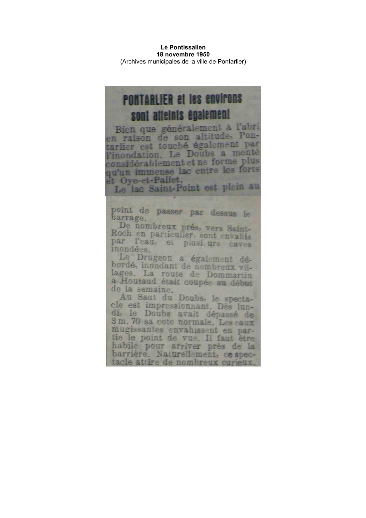 Journal - Le Pontissalien - 1950 – Région de Pontarlier