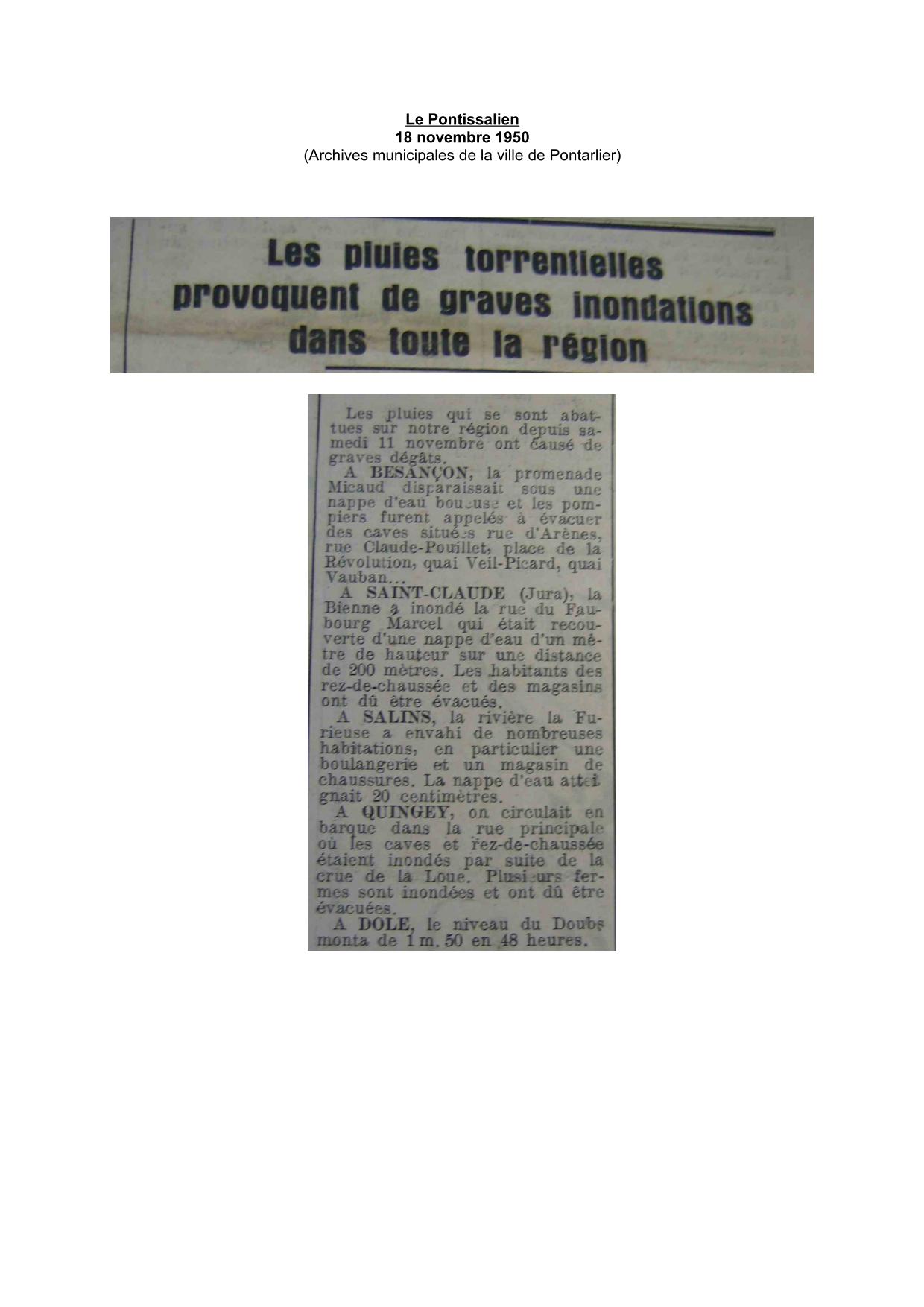 Journal - Le Pontissalien - 1950 - Situation régionale