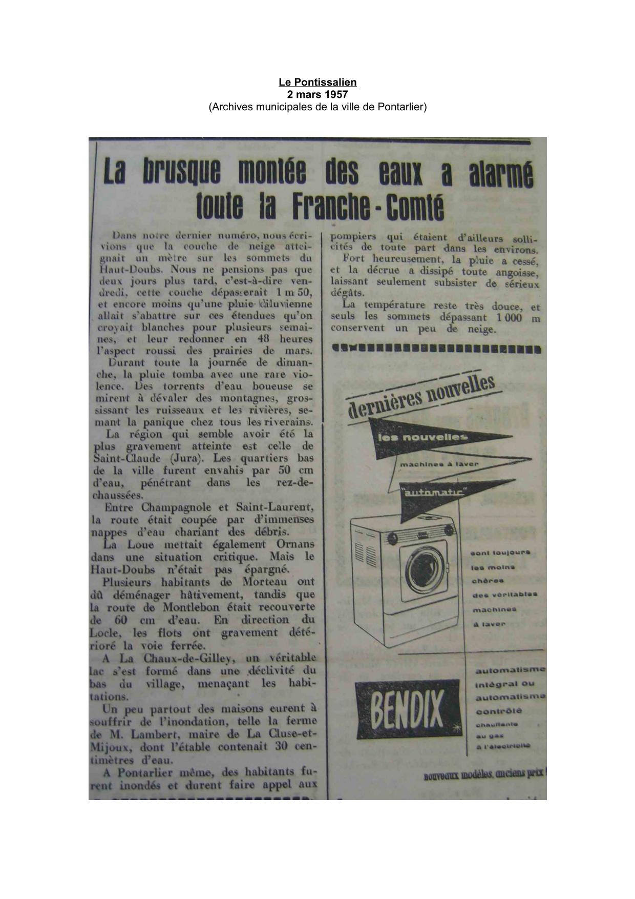 Journal - Le Pontissalien - 1957 - Situation régionale