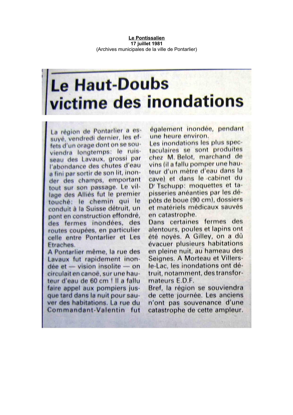 Journal - Le Pontissalien - 1981 – Région de Pontarlier