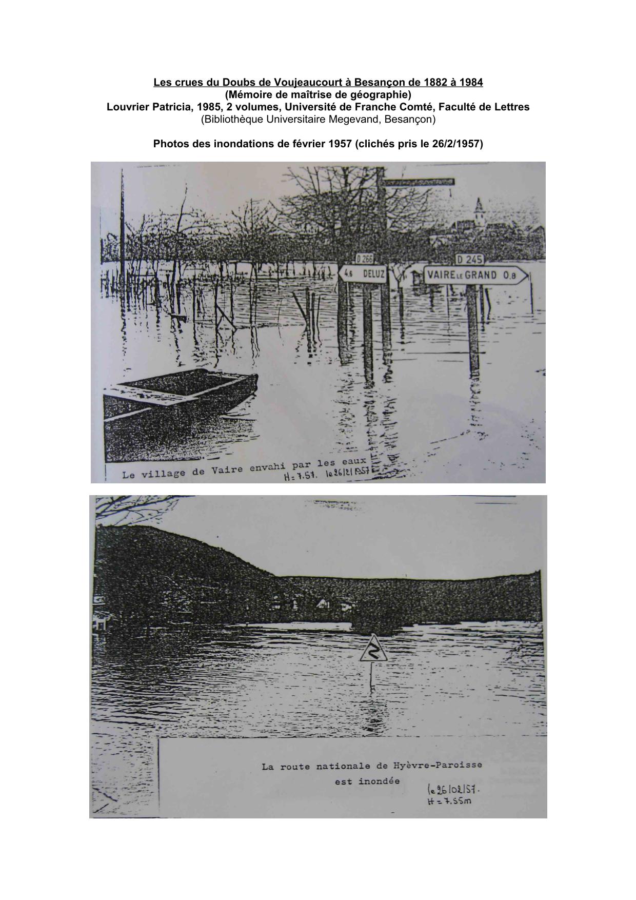 Photos des inondations de février 1957 - alentours de Besançon