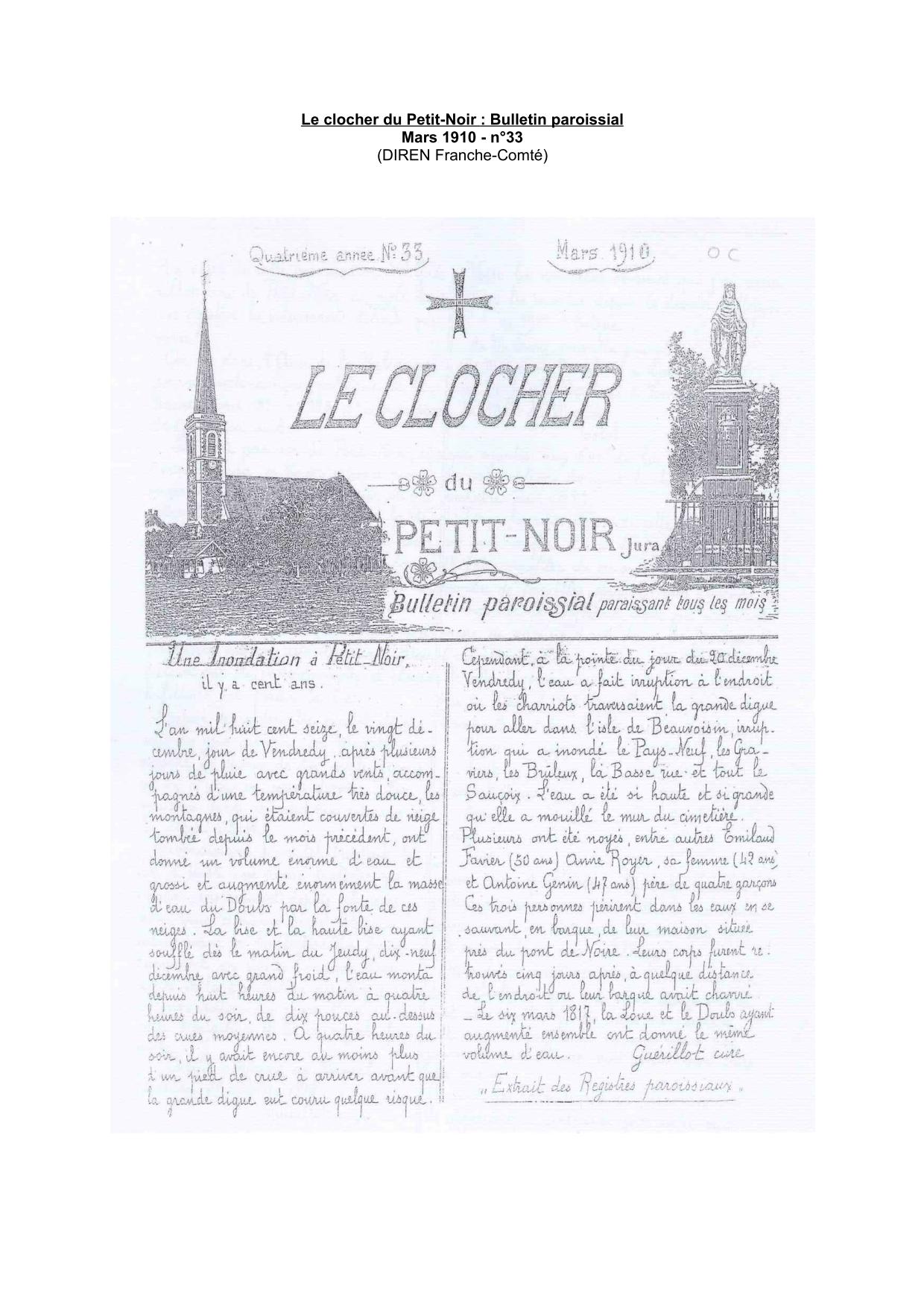 Le clocher du Petit-Noir : Bulletin paroissial - 1816 - 1817    