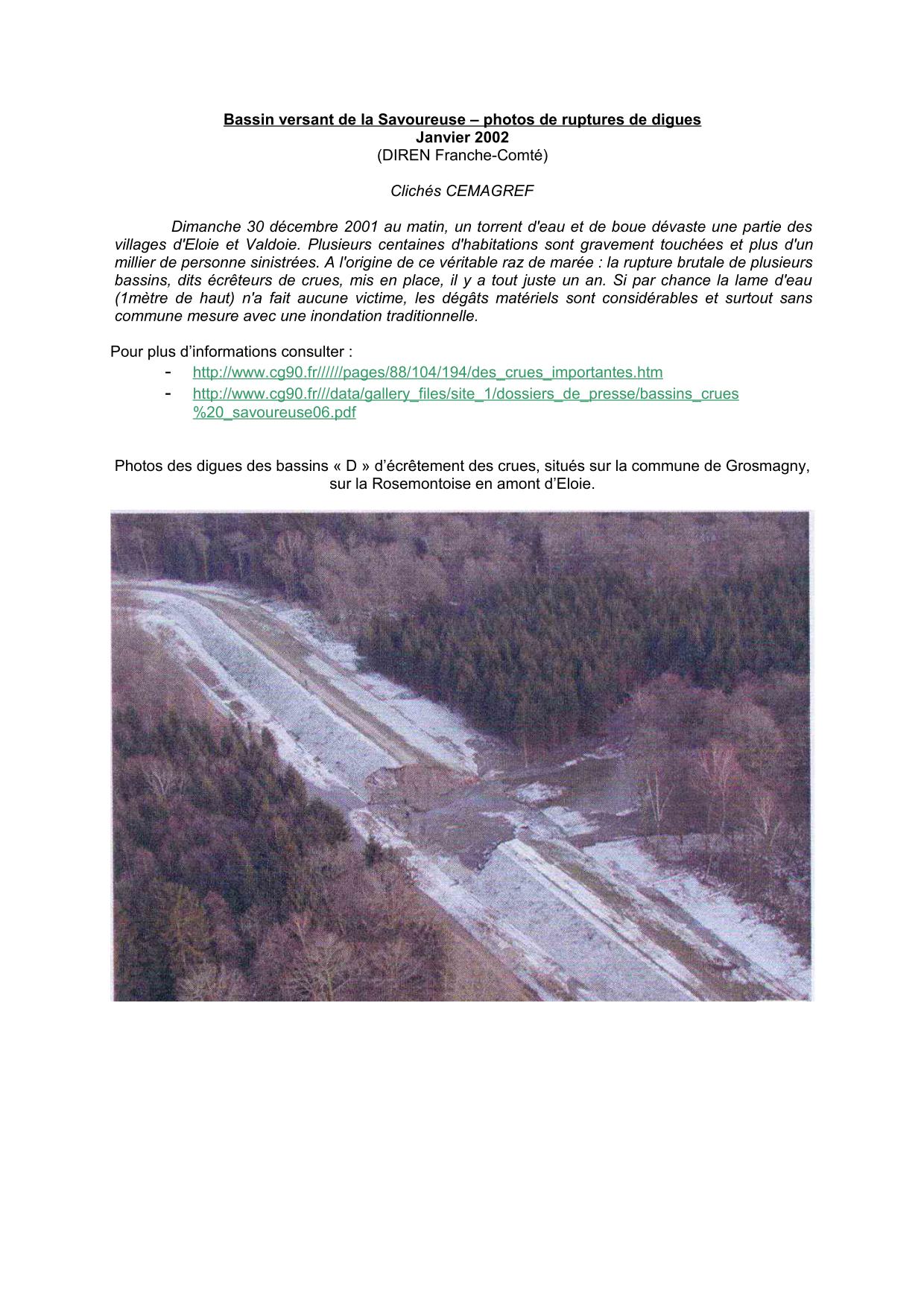 Bassin versant de la Savoureuse ? photos de ruptures de digues de décembre 2001  