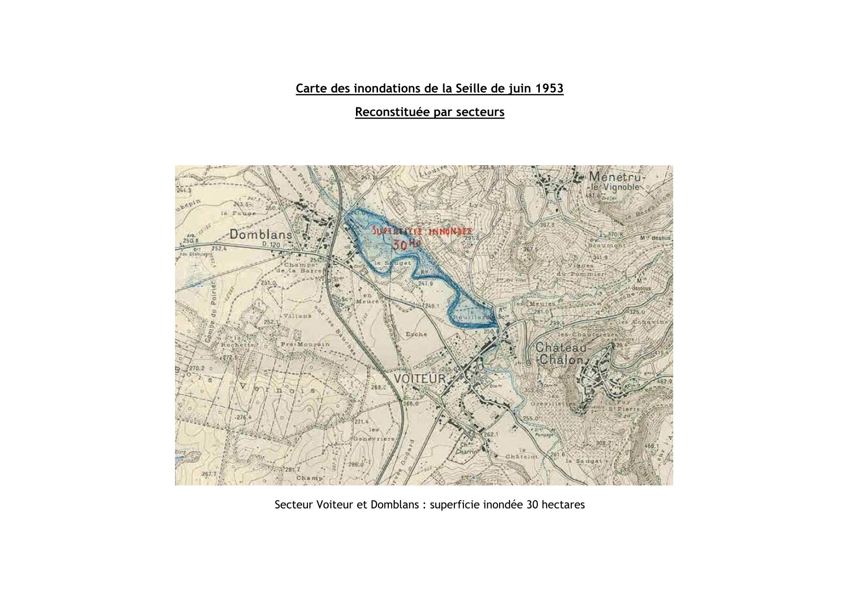 Carte des inondations de la seille de juin 1963