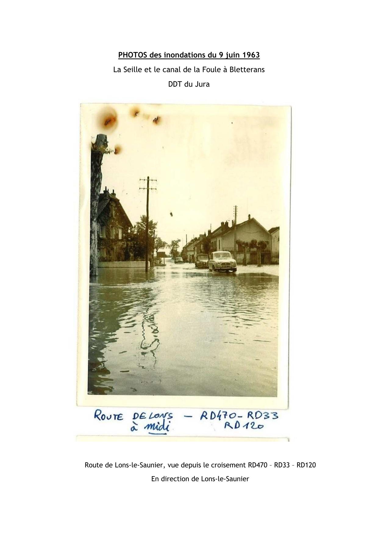 Photos des inondations du 9 juin 1963, la Seille et le canal de la Foule à Bletterans