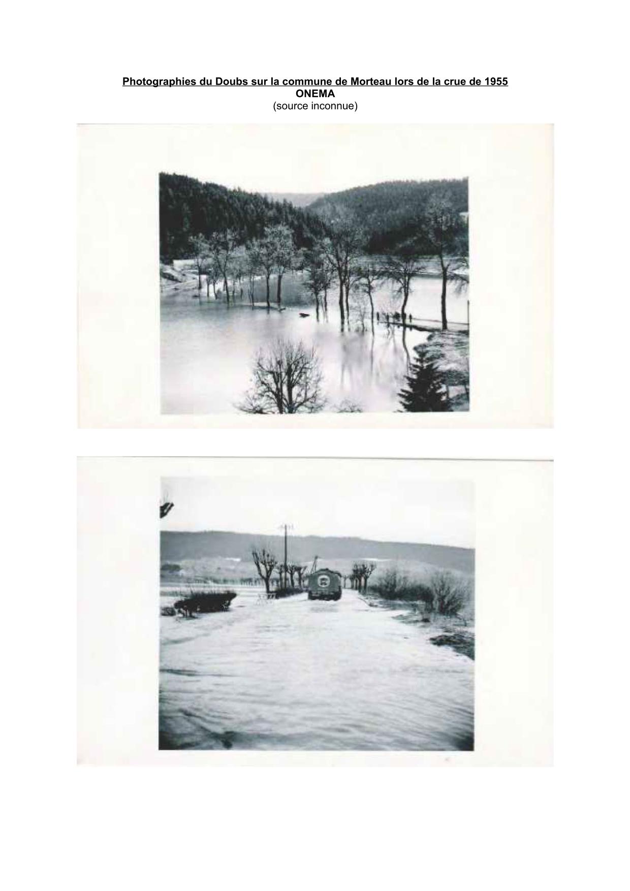 Photographies du Doubs sur la commune de Morteau lors de la crue de 1955