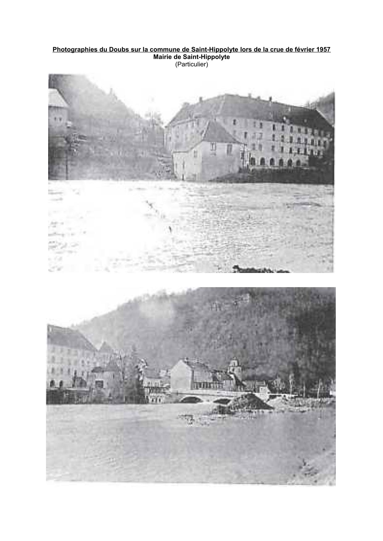 Photographies du Doubs sur la commune de Saint-Hippolyte lors de la crue de février 1957