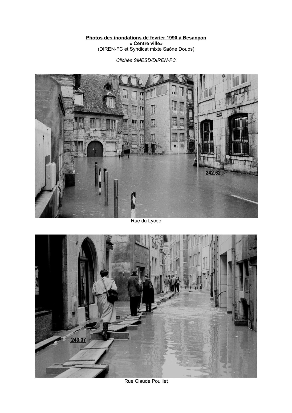 Photo des inondations de février 1990 a Besançon - Centre Ville