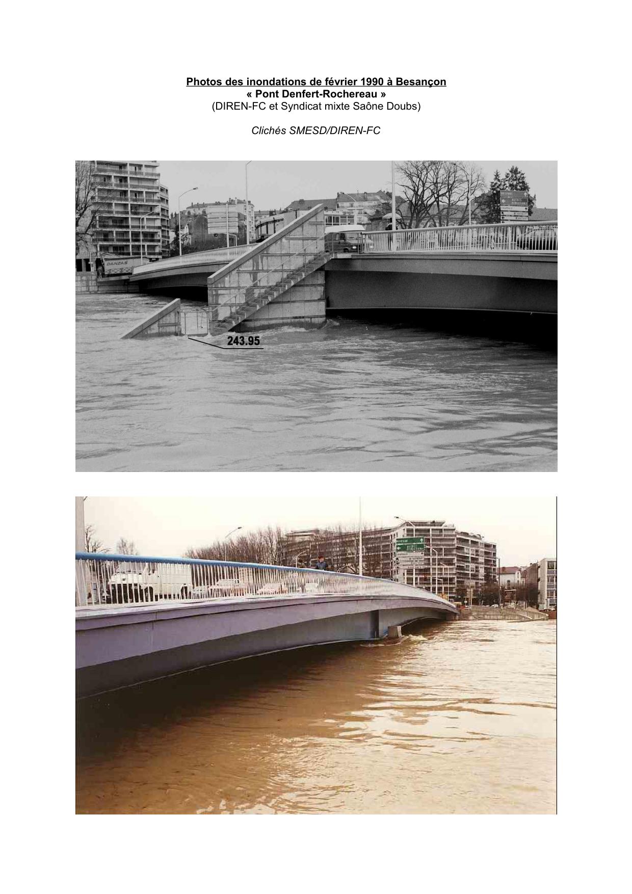 Photo des inondations de février 1990 a Besançon - Pont Denfert-Rochereau  