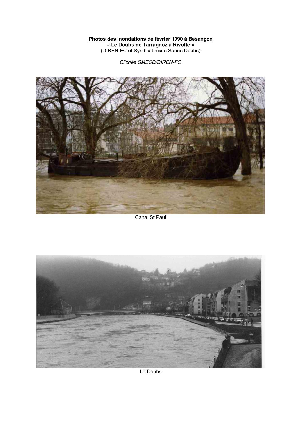 Photo des inondations de février 1990 a Besançon - Le Doubs de Tarragnoz a Rivotte   