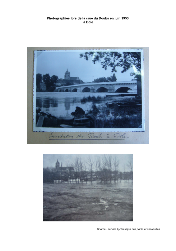 Photographies lors de la crue du Doubs de juin 1953 à Dole.