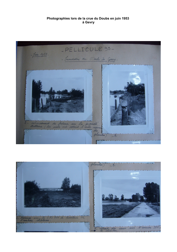 Photographies de la crue du Doubs de juin 1953 à Gevry.