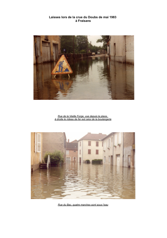 Laisses de la crue du Doubs de mai 1983 à Fraisans.