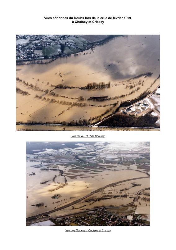 Photographies lors de la crue du Doubs de février 1999 à Choisey et Crissey.