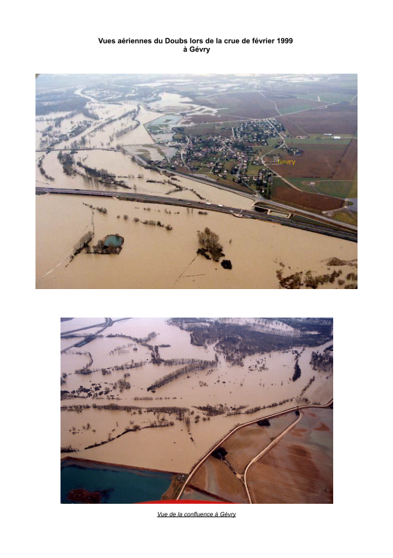 Photographies lors de la crue du Doubs de février 1999 à Gévry.