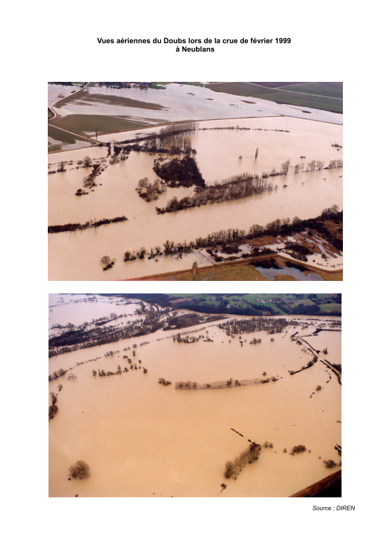 Photographies lors de la crue du Doubs en février 1999 à Neublans.