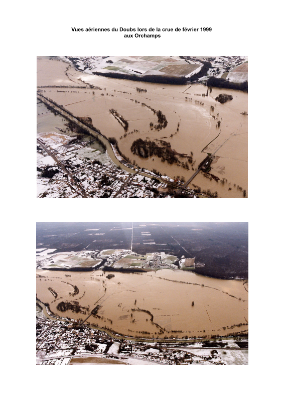 Photographies lors de la crue du Doubs de février 1999 aux Orchamps.