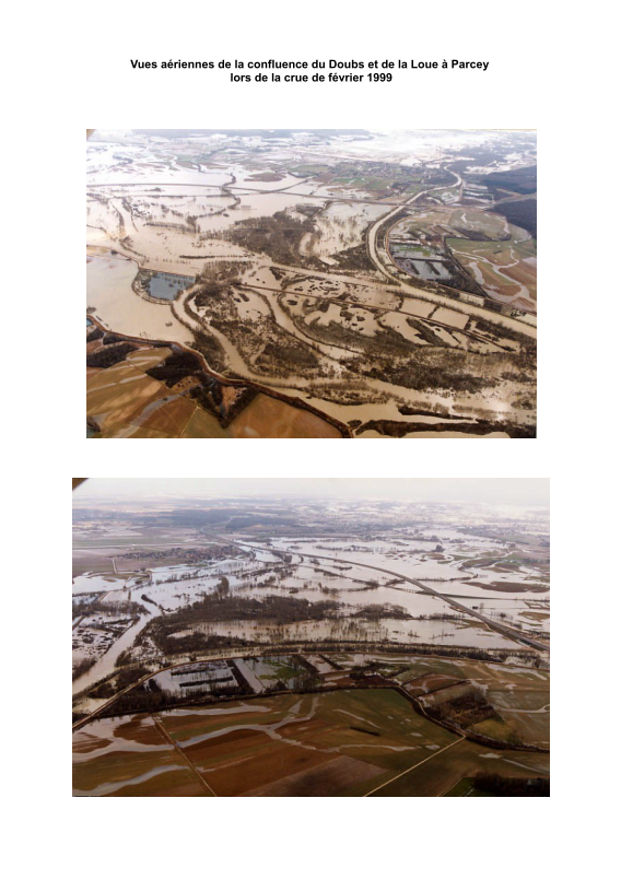 Photographies lors de la crue du Doubs de février 1999 à Parcey.