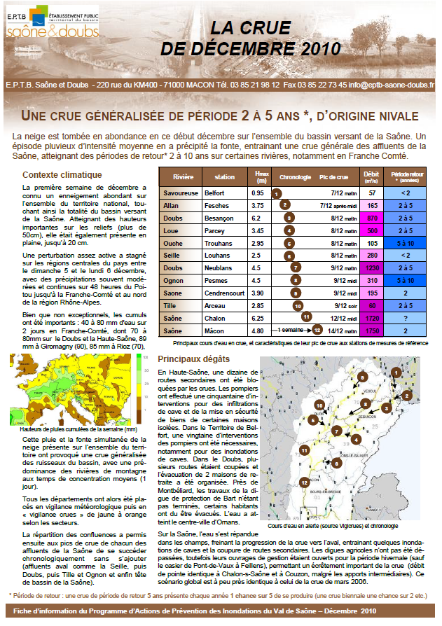 Retour sur la crue de décembre 2010 sur le bassin de la Saône et du Doubs.