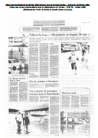 Bilan des inondations de février 1990 dans le Jura et le Haut-Doubs – Article du 16 février 1990