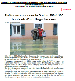 Coupures de presse décrivant l'épisode d'inondation de décembre 2010 en Franche-Comté.