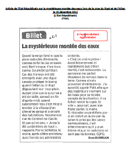 Article de l’Est Républicain sur la mystérieuse montée des eaux lors de la crue du Rupt et de l’Allan le 15 décembre 2012