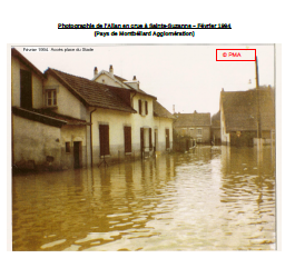 Photographie de l'Allan en crue à Sainte-Suzanne – Février 1994