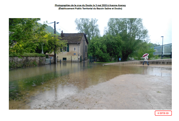 Photographies de la crue du Doubs le 3 mai 2015 à Avanne-Aveney