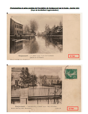 Photographies et cartes postales de l'inondation de Voujeaucourt par le Doubs – janvier 1910