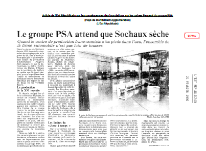 Article de l'Est Républicain sur les conséquences des inondations sur les usines Peugeot du groupe PSA