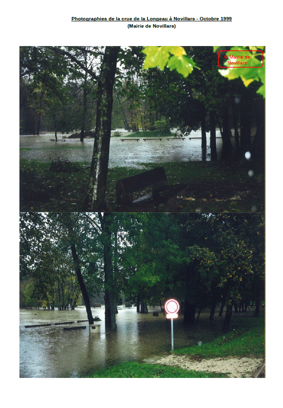 Photographies de la crue de la Longeau à Novillars - Octobre 1999