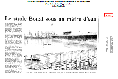 Article de l'Est Républicain décrivant l'inondation du stade Bonal et ses conséquences