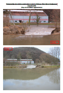 Photographies de la brèche ouverte dans le canal du Rhône au Rhin à Bart et Voujeaucourt