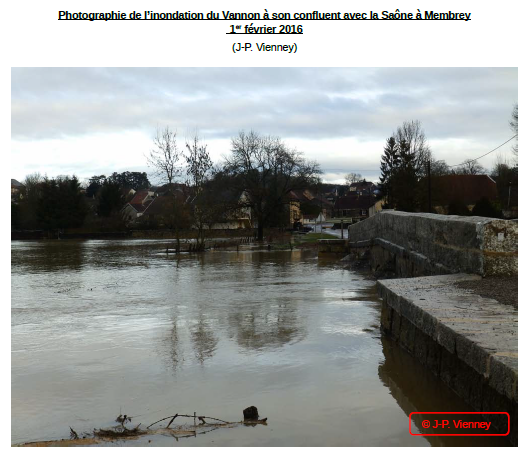 Photographie de l’inondation du Vannon à son confluent avec la Saône à Membrey 1er février 2016