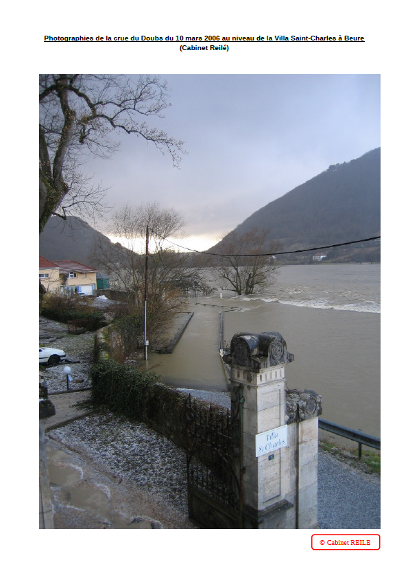 Photographies de la crue du Doubs du 10 mars 2006 au niveau de la Villa Saint-Charles à Beure