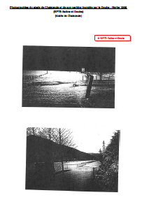 Photographies du stade de Chalezeule et de son parking inondés par le Doubs - février 1999