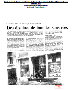 Article du Pays de Franche-Comté sur les dégâts et les évacuations de familles sinistrées par la crue de février 1990
