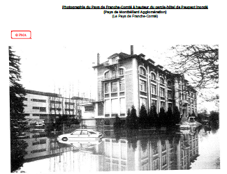 Photographie du Pays de Franche-Comté à hauteur du cercle-hôtel de Peugeot inondé