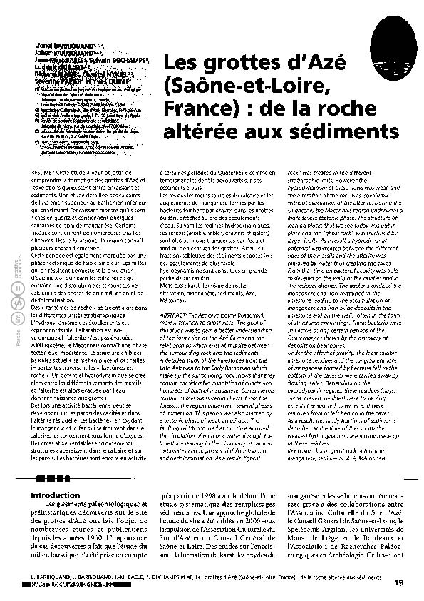 Publié dans  Karstologia Année 2012 59 pp. 19-32 