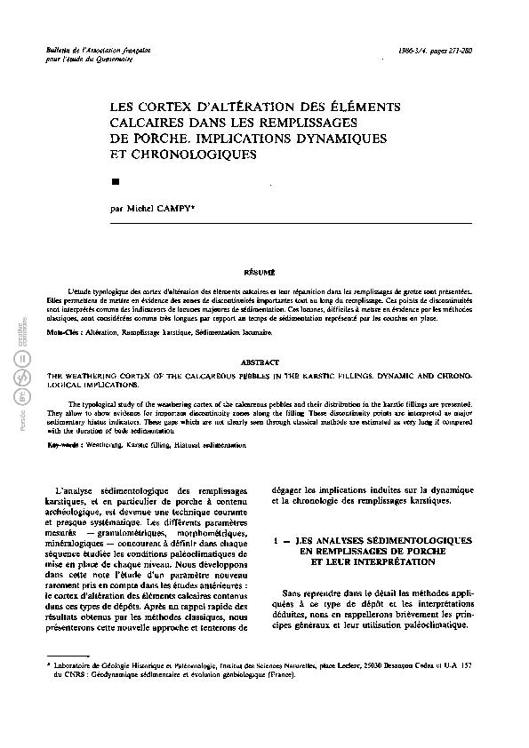 Publié dans Quaternaire.  Année 1986, 23-3-4 pp. 271-280.