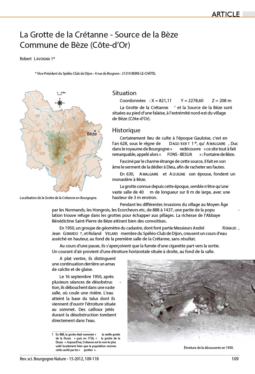 Publié dans la Revue Scientifique Bourgogne-Nature. 15-2012, 109-118