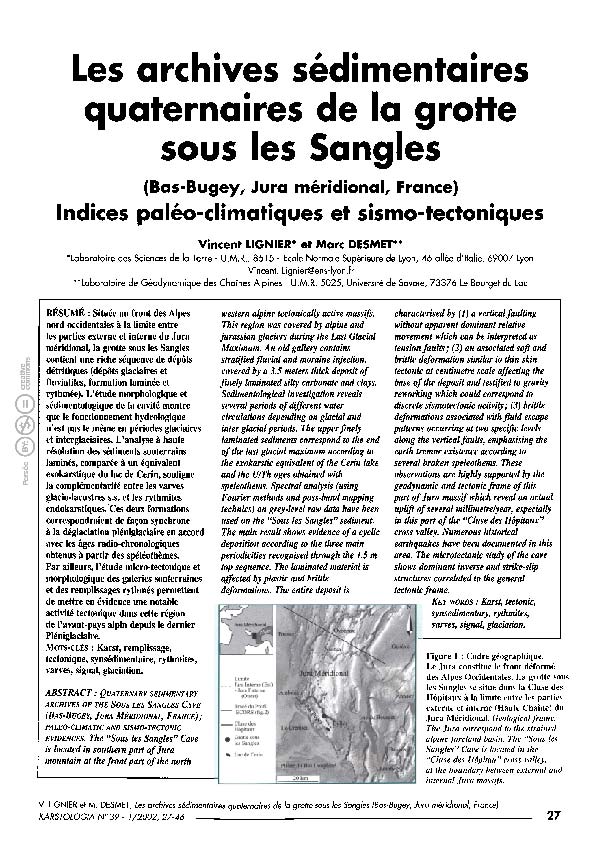 Publié dans Karstologia, n°39, 1er semestre 2002