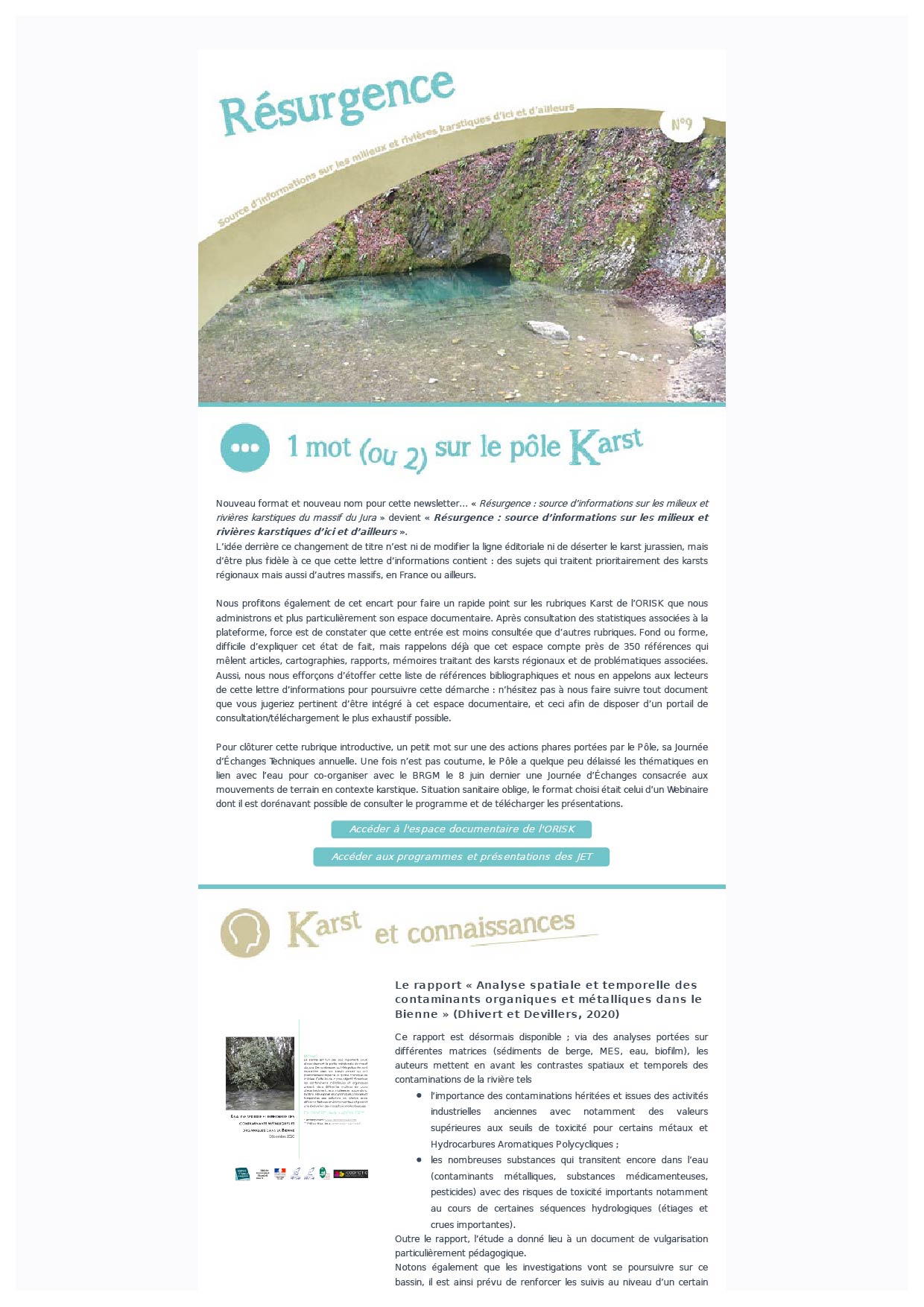 Newsletter du Pôle Karst