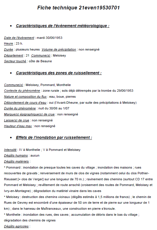 Ruissellement du 1 juillet 1953 d’intensité 5