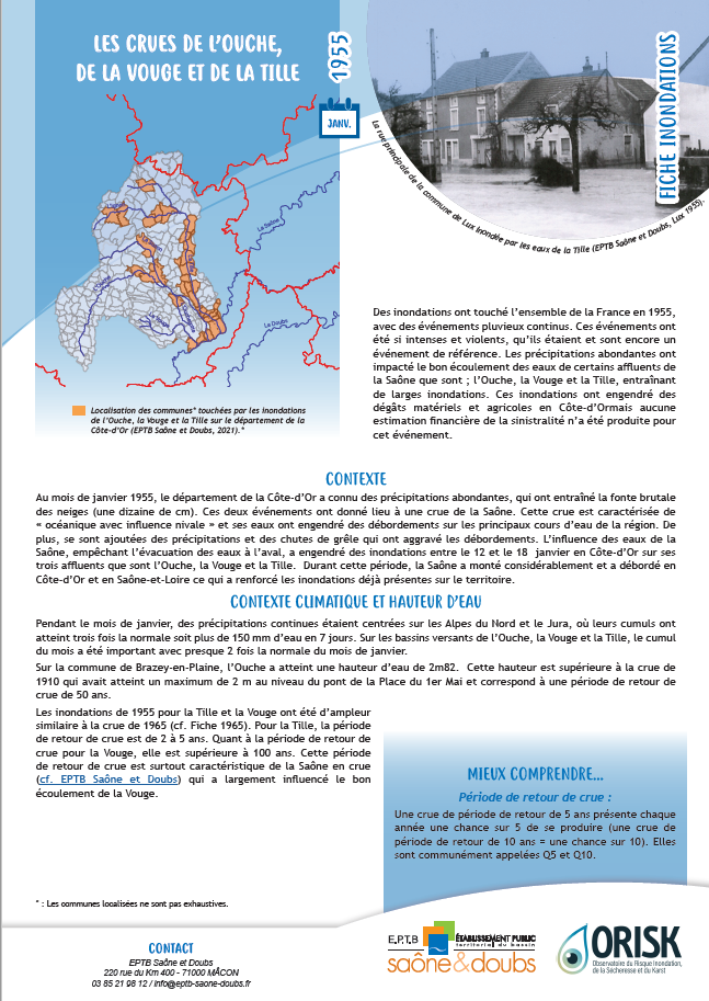Fiches synthèse des crues de l'Ouche, de la Vouge et de la Tille
Janvier 1955