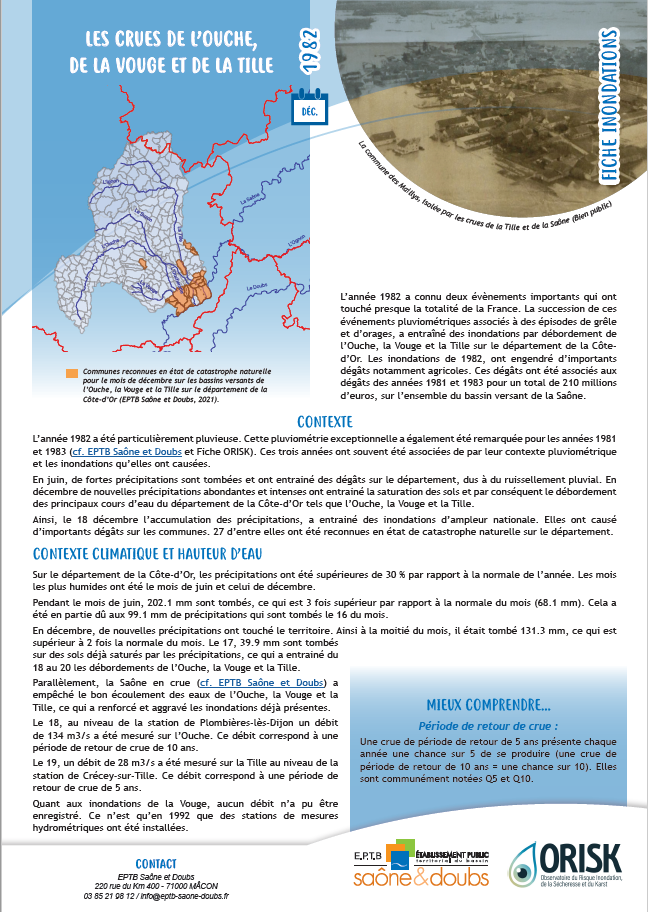 Fiches synthèse des crues de l'Ouche, de la Vouge et de la Tille
Décembre 1982